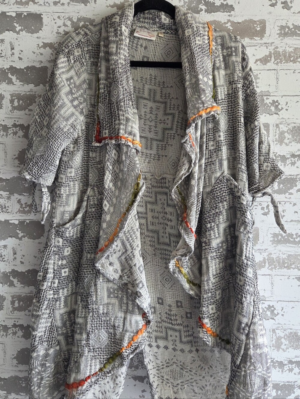 ​Paper Lace Boho Textured Cotton Knit Draped Open Cardigan Jacket Fringe Rosette